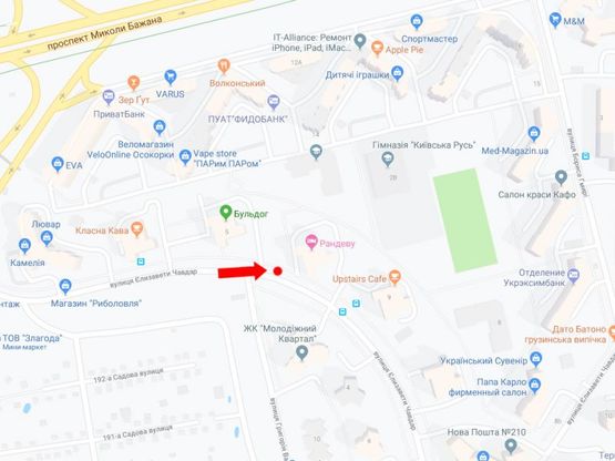 Схема рекламної площини за адресою Чавдар ул., 7, в сторону супермаркета "Novus", ул. Гмири