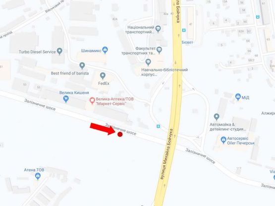 Схема рекламной плоскости по адресу Железнодорожное шоссе, 55, супермаркет "Велика Кишеня", в сторону ул. Бойчука (бывш. Ул. Киквидзе)