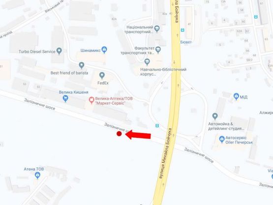 Схема рекламної площини за адресою Железнодорожное шоссе, 55, супермаркет "Велика Кишеня", в сторону ст.м. "Лыбедская"