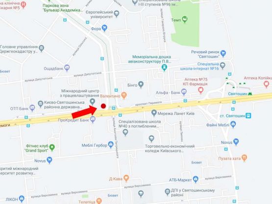 Схема рекламной плоскости по адресу Победы пр., 116/1 - бул. Вернадского, в центр