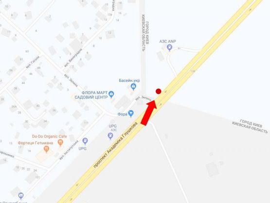 Схема рекламної площини за адресою Глушкова пр., возле супермаркета "Фора", в центр