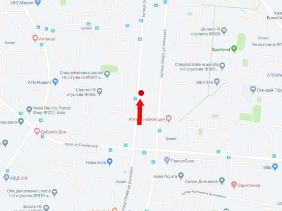 Схема рекламной плоскости по адресу Бальзака ул., 77, в сторону ул. Милославской