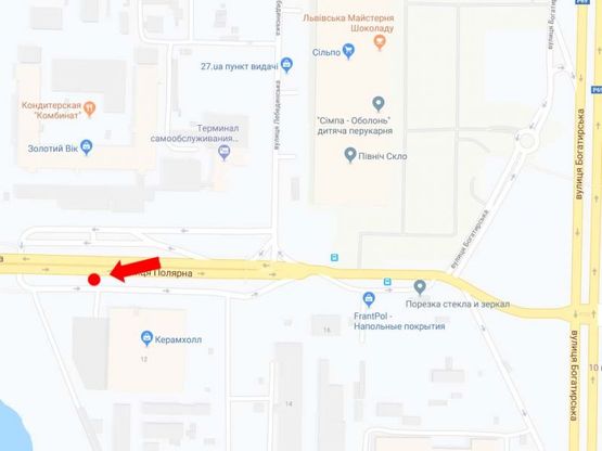 Схема рекламной плоскости по адресу Полярная ул., 12, на мосту, в сторону супермаркета "Leroy Merlin", пл. Шевченко
