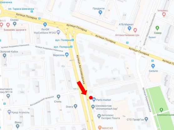 Схема рекламной плоскости по адресу Автозаводская ул., 89а - пер. Автозаводской, на светофоре, в сторону ул. Луговая, центра