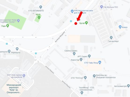 Схема рекламной плоскости по адресу Воздухофлотский пр., 63, на светофоре, возле аэропорта "Киев", из центра