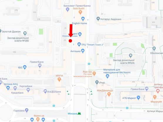Схема рекламної площини за адресою Оболонский пр., 23, ТРЦ "Dream town", в сторону ст. м. "Минская"
