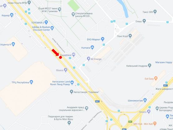 Схема рекламної площини за адресою Кольцевая дорога, напротив супермаркета "Эпицентр", разделитель, в сторону Одесской пл.