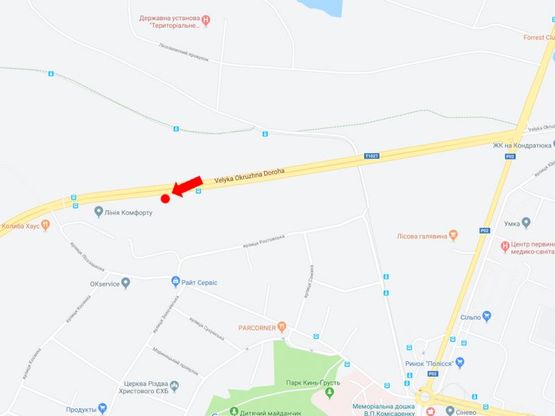 Схема рекламной плоскости по адресу Большая Кольцевая дорога, 1 км. от Минского пр. в сторону Пущи Водицы, ул. Городская