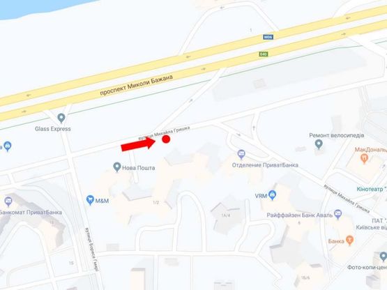 Схема рекламної площини за адресою Гришко ул. - ул. Гмыри, возле McDonald's, в сторону ст.м. "Позняки", ТРЦ "Alladin"