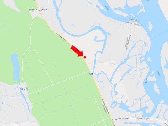 Схема рекламної площини за адресою Столичное шоссе ул., напротив Олимпийского мишки,  из центра