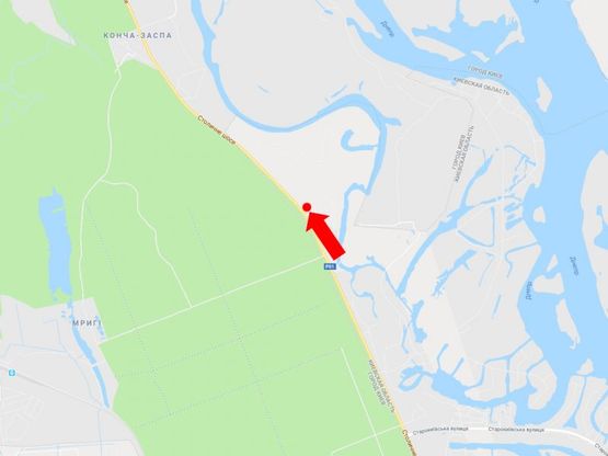 Схема рекламной плоскости по адресу Столичное шоссе ул., напротив Олимпийского мишки, в сторону Киева