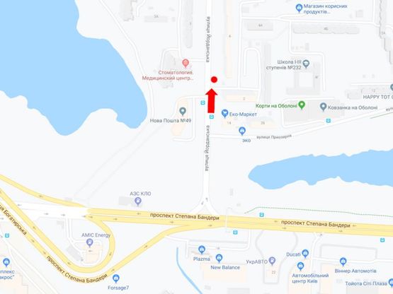 Схема рекламной плоскости по адресу Иорданская ул. (бывш. Гавро ул.), 4  -  ул. Архипенко (бывш. М. Залки), в сторону ст.м. "Оболонь"