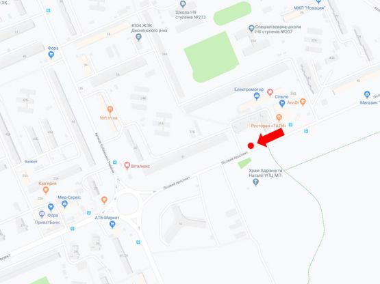 Схема рекламної площини за адресою Лесной пр., 35, возле супермаркета "Сильпо", в сторону ул. Братиславской