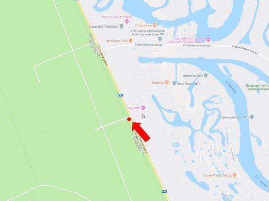 Схема рекламной плоскости по адресу Столичное шоссе, остановка "пансионат "Сокол", 1 км. до поворота на дамбу, в Киев