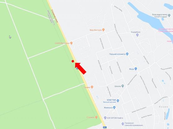 Схема рекламной плоскости по адресу Столичное шоссе, 500м. за рестораном "Тандыр", в Киев