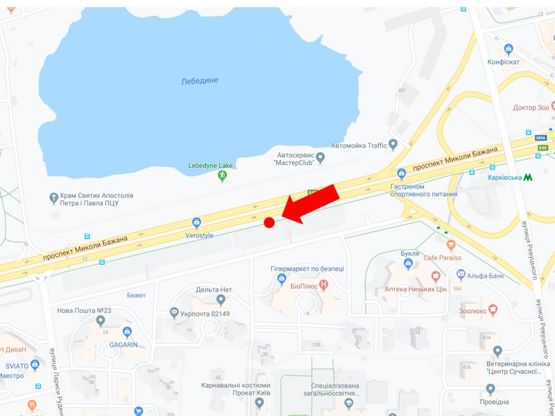 Схема рекламной плоскости по адресу Бажана пр., 30, в сторону ст.м. "Позняки", в центр