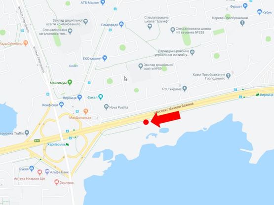 Схема рекламної площини за адресою Бажана пр., 7 напротив, в сторону ст.м. "Харьковская", центра