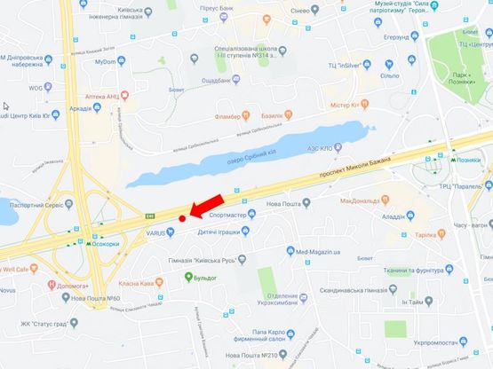 Схема рекламної площини за адресою Бажана пр. 12, ст. м. "Осокорки", возле супермаркета "Varus", в сторону центра