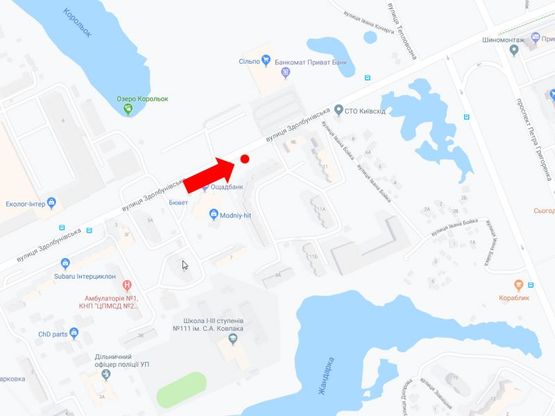 Схема рекламной плоскости по адресу Здолбуновская 9, напротив супермаркета "Сильпо", в сторону пр. Григоренко, Харьковского шоссе