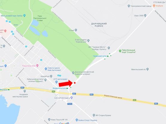 Схема рекламної площини за адресою Старобориспольская ул., 200 м. от Харьковской пл., разделитель, в сторону ул. Бориспольской, ст.м. "Красный Хутор"