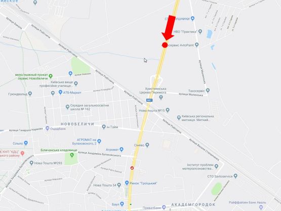 Схема рекламної площини за адресою Палладина пр., перед жд мостом, в сторону ст.м. "Академгородок", пр. Победы