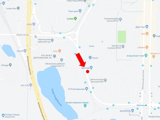 Схема рекламной плоскости по адресу Малиновского ул., 9, возле супермаркета "Сильпо", в сторону ст.м. "Оболонь"