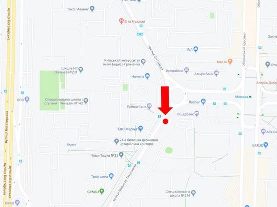 Схема рекламної площини за адресою Тимошенко ул., 6, напротив супермаркета "Экомаркет", в сторону ул. Малиновского