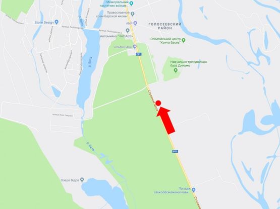 Схема рекламной плоскости по адресу Столичное шоссе, 1 км до базы "Динамо", в сторону Киева