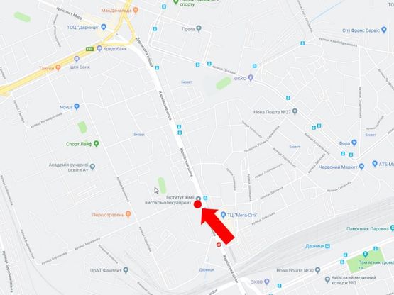 Схема рекламной плоскости по адресу Харьковское шоссе 48 - ул. Мартовская, возле Института Химии, в сторону  Дарницкой пл. (бывш. Ленинградская)