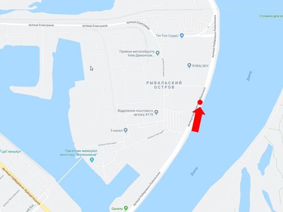 Схема рекламной плоскости по адресу Набережно-Рыбальская ул., 550м до мост Подольско-Воскресенский, в сторону Оболони