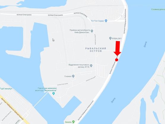 Схема рекламной плоскости по адресу Набережно-Рыбальская ул., 550м до мост Подольско-Воскресенский, в сторону Набережно-Крещатикская ул.