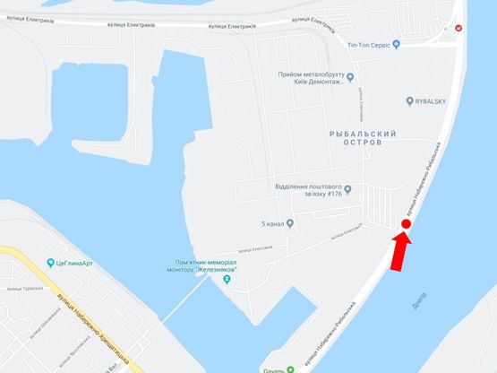 Схема рекламной плоскости по адресу Набережно-Рыбальская ул., 350м до мост Подольско-Воскресенский, в сторону Оболони