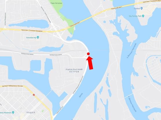 Схема рекламної площини за адресою Набережно-Рыбальская ул., 120м от перекрестка с Электриков ул., в сторону Оболони, мост Московский