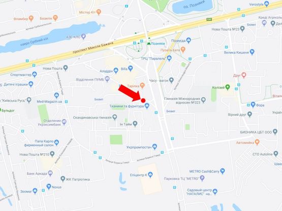 Схема рекламной плоскости по адресу Гришко, 10 - пр. Григоренко, напротив ресторона "Тарелка", в сторону супермаркетов "Метро", "Эпицентр"