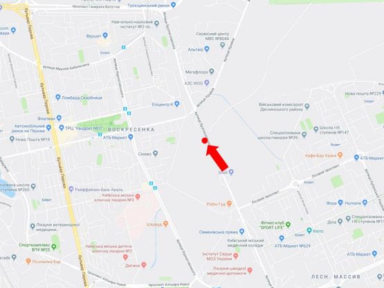 Схема рекламної площини за адресою Братиславская ул. - ул. Крайняя (300 м), в сторону супермаркета "Эпицентр", рынка "Троещина"