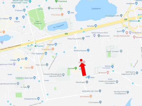 Схема рекламної площини за адресою Руденко ул. 7, в сторону пр. Бажана