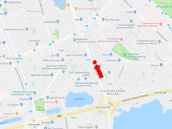 Схема рекламной плоскости по адресу Ревуцкого ул. 29, в сторону ул. Тростянецкой