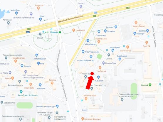 Схема рекламної площини за адресою Мишуги ул. 12, в сторону ТРЦ "Парамида", пр. Бажана