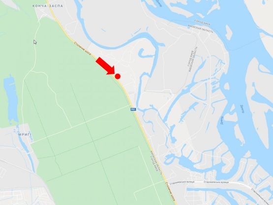 Схема рекламной плоскости по адресу Столичное шоссе, 100 м до Олимпийского мишки, из Киева