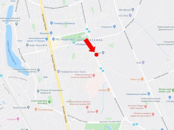 Схема рекламної площини за адресою Курнатовского ул., 4, в сторону рынка "Юность", ул. Братиславская