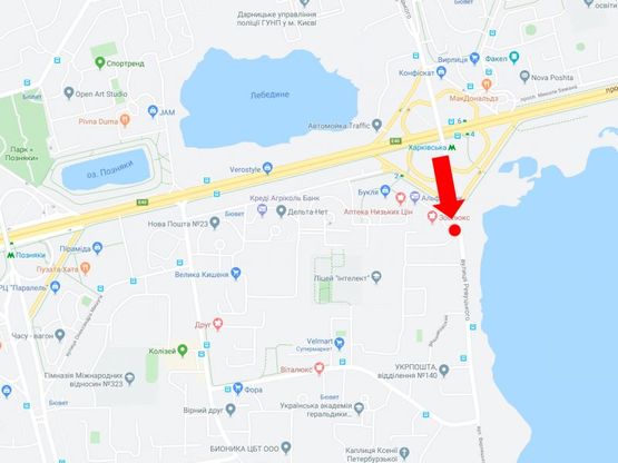 Схема рекламной плоскости по адресу Ревуцкого ул. 42-В, ст.м. "Харьковская", в сторону ул. Вишняковской