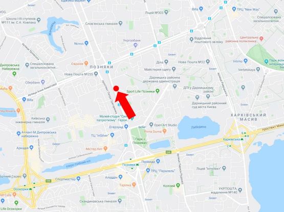 Схема рекламной плоскости по адресу Григоренко пр., 23, напротив супермаркетов "Велика Кишеня", "Comfy", в сторону ул. Ахматовой