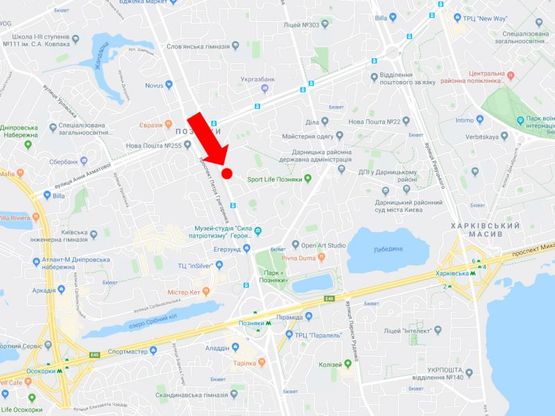 Схема рекламної площини за адресою Григоренко пр., 23, напротив супермаркетов "Велика Кишеня", "Comfy",  в сторону пр. Бажана