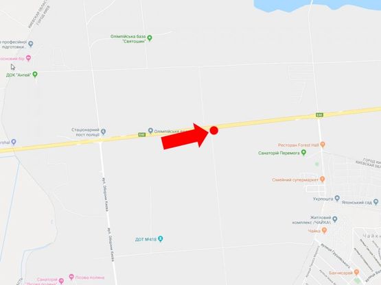 Схема рекламной плоскости по адресу Житомирское шоссе, 700 м. до ул. Героев Обороны, поворот на Белогородку, в Киев