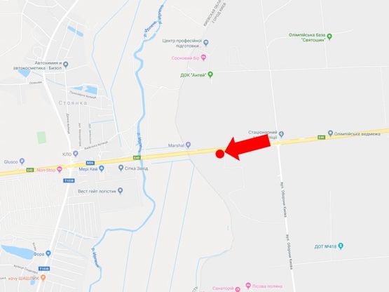 Схема рекламной плоскости по адресу Житомирское шоссе, 500 м. за ул. Героев Обороны, из Киева