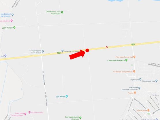 Схема рекламной плоскости по адресу Брест-литовское шоссе, 500 м. до поворота на Чайку, в Киев