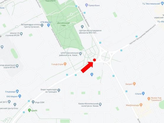 Схема рекламної площини за адресою Маяковского пр. 31 - ул. Драйзера, на круговой развязке, в сторону ул. Лифаря