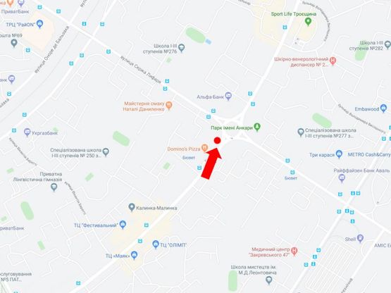 Схема рекламної площини за адресою Маяковского пр. 61/9 - ул. Лифаря, на круговой развязке, в сторону ул. Цветаевой