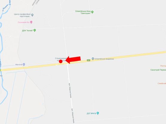 Схема рекламної площини за адресою Житомирское шоссе - ул. Героев Обороны, из Киева