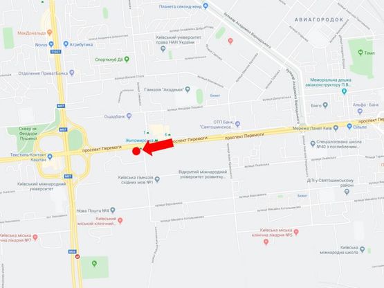 Схема рекламної площини за адресою Победы пр., 121 - ул. Кричевского, ст.м. "Житомирская", из центра